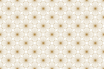 Fototapeta premium Elegant art deco seamless pattern with gold scallop shape on cream background, vector geometric floral design repeats tile. 