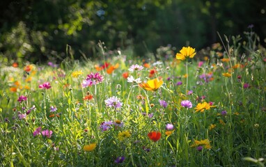 Sun-kissed meadow filled with colorful wildflowers