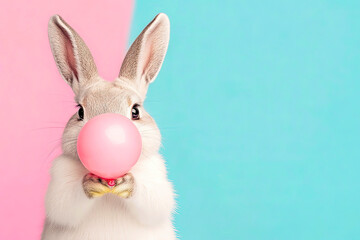 Obraz premium Cute Bunny Holding Pink Balloon