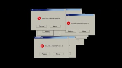 Animated critical error warning messages appear on PC black screen