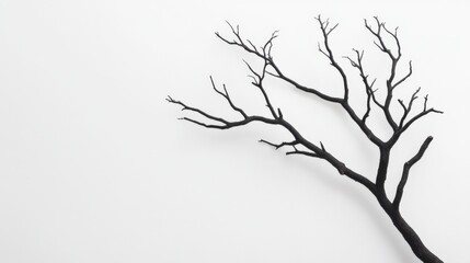 Obraz premium minimalist black dead tree branch on white background.
