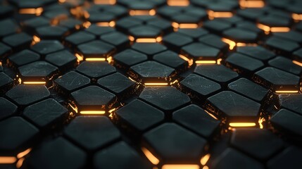 Abstract Hexagonal Grid with Glowing Orange Lines - Futuristic Technology Background