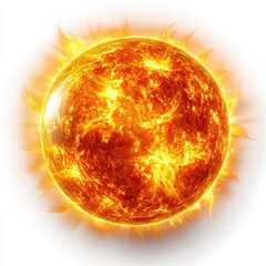 Fototapeta premium Bright and Fiery Sun with Radiant Solar Flares on White Background