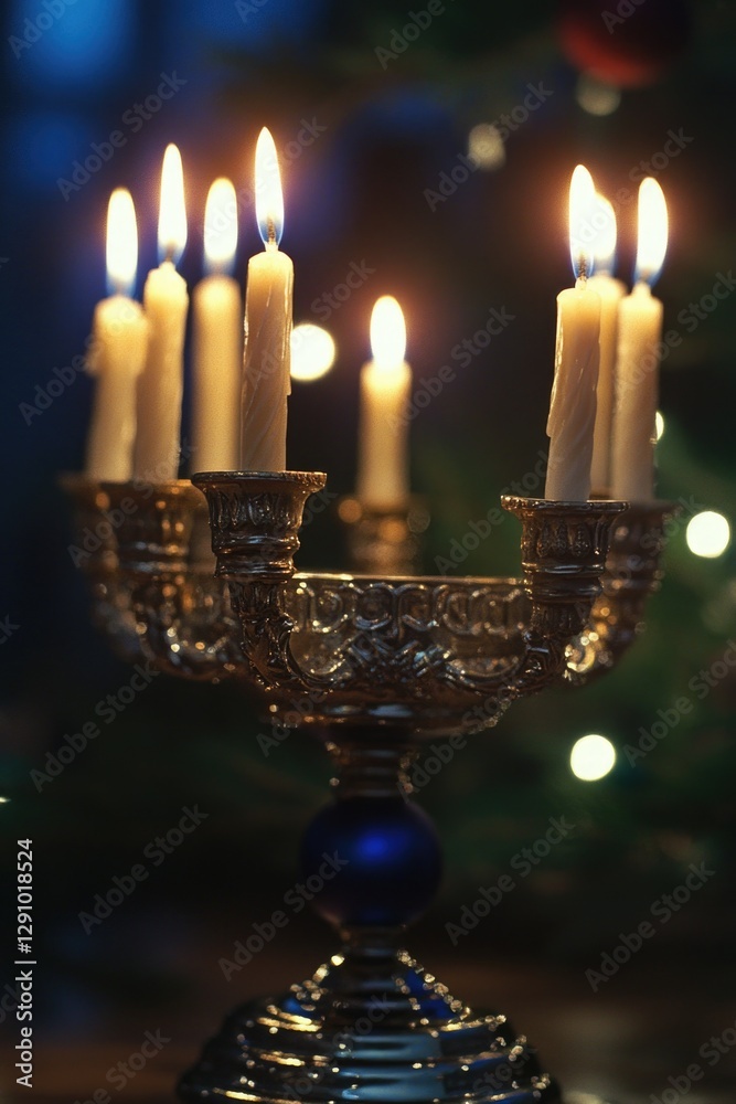 Poster a group of lit candles sitting on a table, ideal for decorating events or creating ambiance