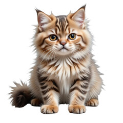 Obraz premium Fluffy tabby kitten sitting with a transparent background