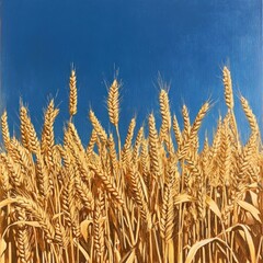 Fototapeta premium Golden wheat field under a vibrant blue sky