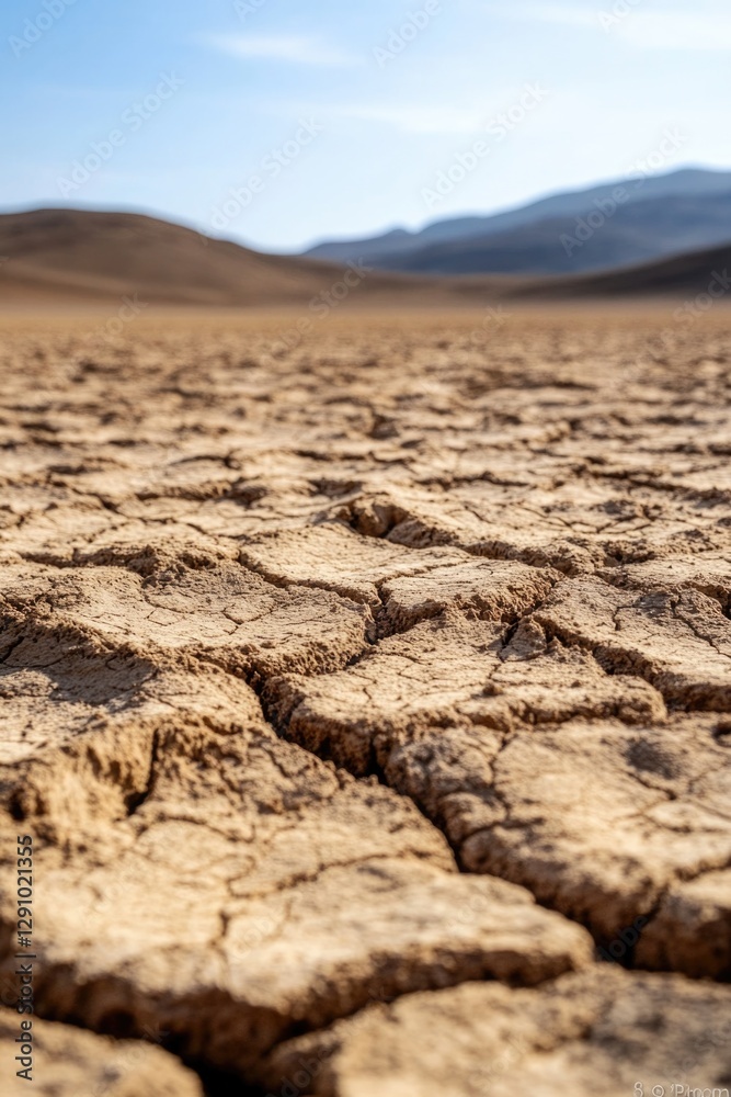 Poster aerial view of a dirt field with mountains in the background, perfect for use in landscape or enviro