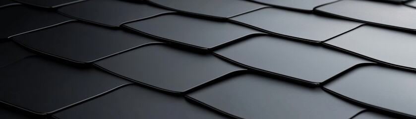 Intricate geometric patterns on a black metal roof, study in shapes, shadows, and architectural design