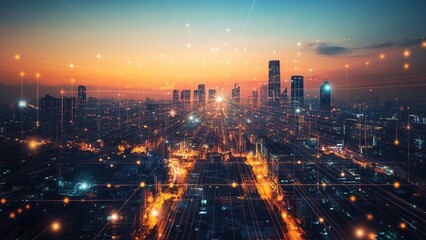 Obraz premium Smart City Network Digital Connection Urban Technology Global Communication