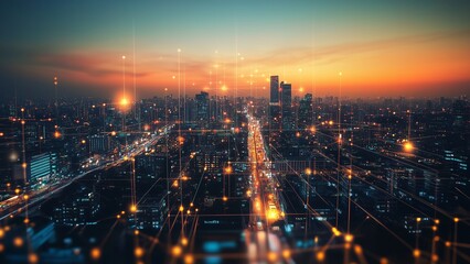 Obraz premium Smart City Network Digital Connection Urban Technology Global Communication