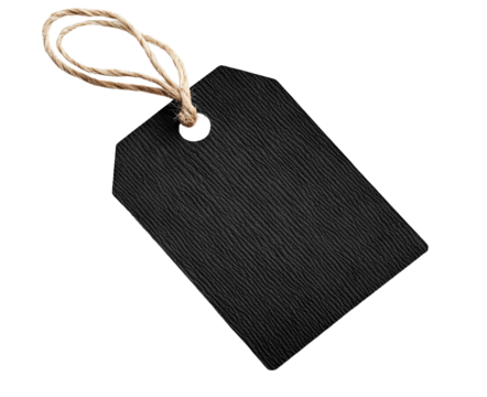 Stylish black tag, isolated on transparent cutout background