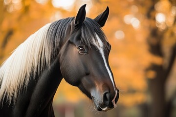 Obraz premium Close-up of a horse's face surrounded by forest trees