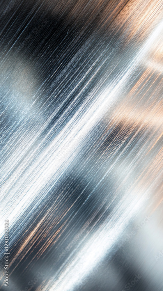 Poster abstract close-up of metallic brushed surface with reflective streaks and soft light, showcasing tex