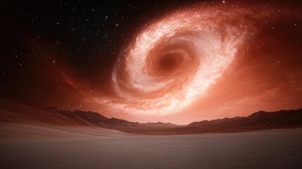 Swirling galaxy illuminated by vibrant colors, casting mystical