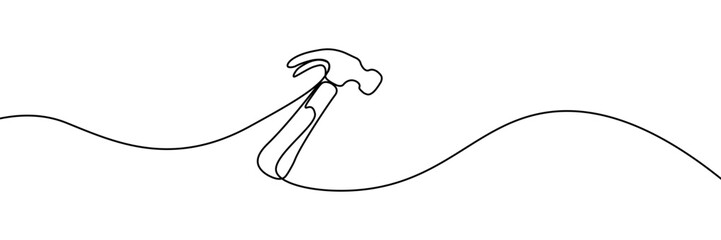 Simple continuous line drawing of a hammer designed in a minimalist style. One line icon. Continuous line hammer icon. Vector illustration.