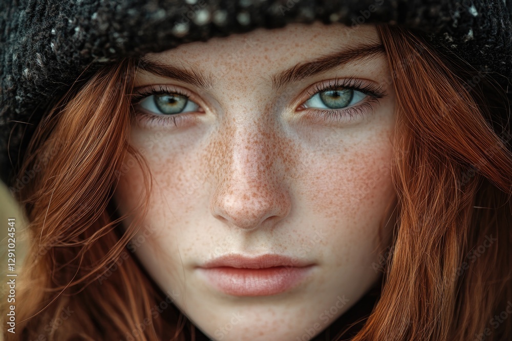 Poster close-up of a woman's face with distinctive freckles