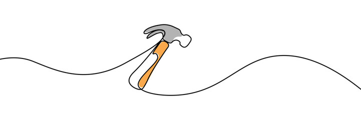 Simple continuous line drawing of a hammer designed in a minimalist style with color. One line icon. Continuous line hammer icon. Vector illustration.