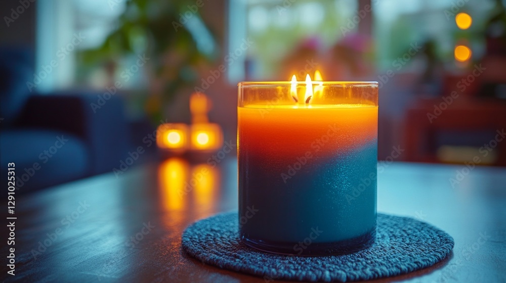 Poster soft candlelight dances gently as shadows play across the room, casting a calming glow. a serene amb