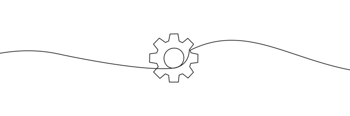Simple continuous line drawing of gear in a minimalist style. One line icon. Continuous line gear icon. Vector illustration.