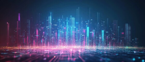 Fototapeta premium Futuristic city skyline illuminated by vibrant neon lights at night