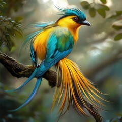 Obraz premium Colorful Bird Perched in Lush Forest