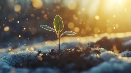 A Tiny Sprout Emerging Through Winter's Embrace: A Symbol of Resilience and New Beginnings