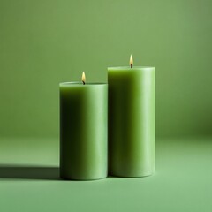 Two green candles on a green background