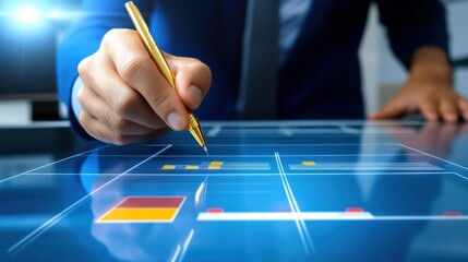 Innovative design process modern office digital blueprint creative workspace close-up perspective technology and business integration