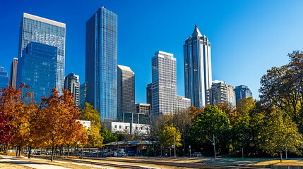 A city skyline with a park in the foreground. generated using AI