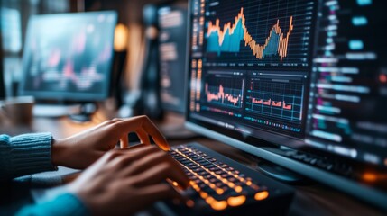 Person analyzing financial data on computer.