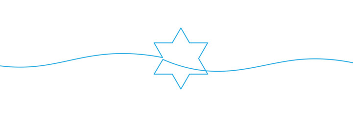 A simple continuous line drawing of the Star of David designed in a minimalist style with blue color. One line icon. Continuous line Star of David icon. Vector illustration.