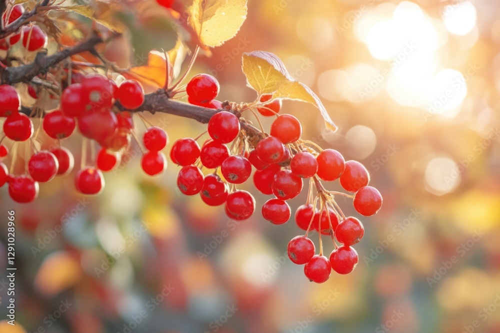 Poster A cluster of bright red berries hangs from a tree branch, ripe for the picking