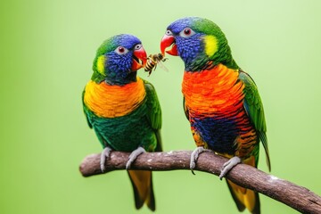 Colorful Parrots Sharing a Treat