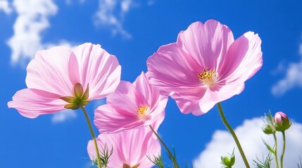 Fototapeta premium Beautiful pale pink spring flowers bloom against a clear blue sky capturing the essence of nature’s tranquility