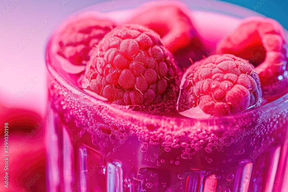 Aufkleber fresh raspberries submerged in a glass of water, placed on a table