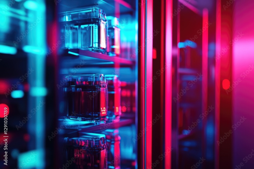 Leinwandbilder a row of red and blue lights in a server room, perfect for use in tech-related designs
