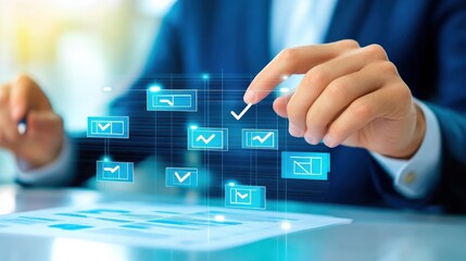 Data analysis action office environment digital interaction modern workspace close-up view business efficiency concept