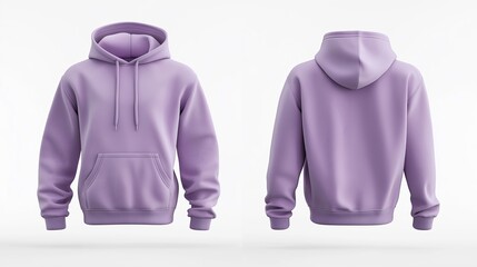 light purple hoodie, presented in two views (front and back), displayed on a pure white background; the hoodie's material appears soft, with a consistent, plain, Lavender color