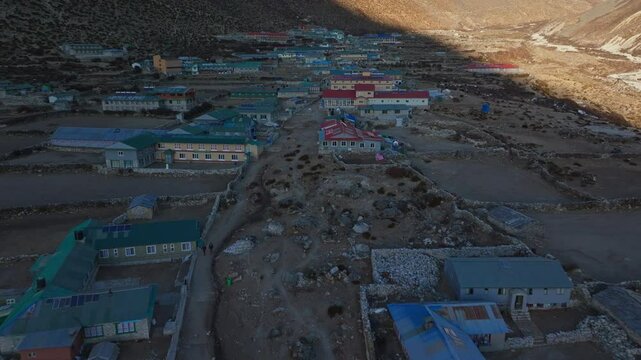 Mountainous Dingboche village nestled at 4410m in Nepal's Khumbu region, offering acclimatization point with panoramic Mount Everest views for trekking mountaineers