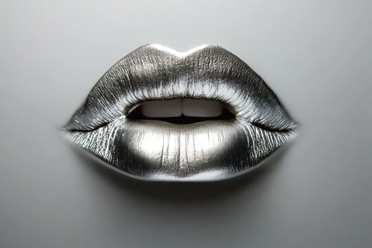 abstract image close-up of beautiful silver metallic female lips