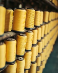 Yellow Thread Spools in Industrial Setting