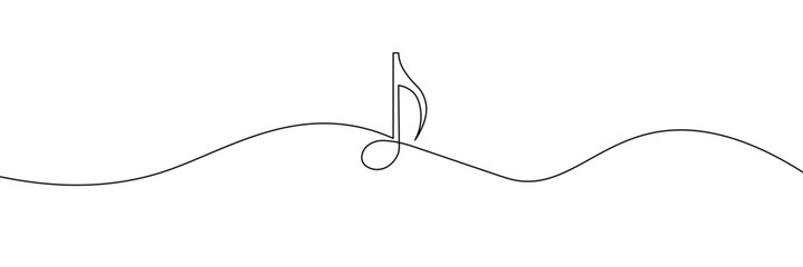 A simple continuous line drawing of a musical note in a minimalist and abstract style. One line icon. Continuous line musical note icon. Vector illustration.