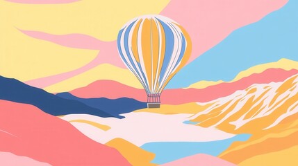 Obraz premium Colorful Hot Air Balloon Over a Mountain Landscape