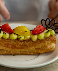 Dessert with a strawberry and banana topping