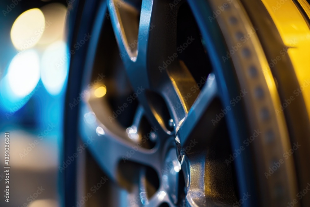 Poster a close-up view of a tire on a street, perfect for use in images about transportation or urban envir