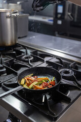 Grilled vegetables in restaurant kitchen