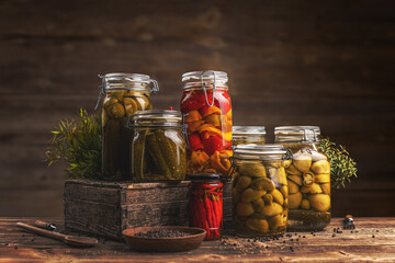 Jars of pickled vegetables