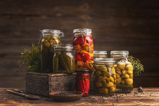 Jars of pickled vegetables