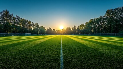Naklejka premium Sunlight Shines on the Green Field and Surrounding Trees