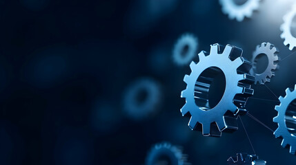 3D mechanical gears that symbolize engineering and industry on a blue background